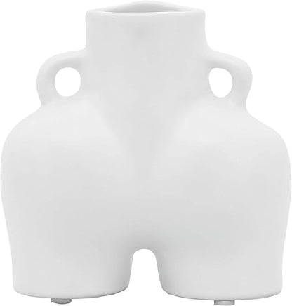 Sagebrook Home Modern Glam Decorative Vase - Unique Body Shape Design - Stoneware Ceramic - Stylish Home & Office Accent - Perfect for Living Room, Bedroom, or Desk - 6" White