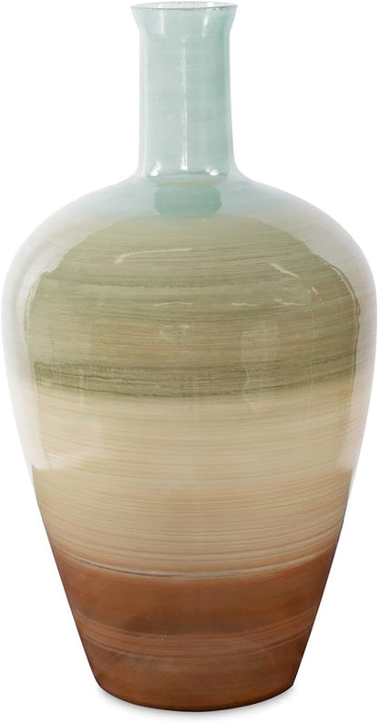 Howard Elliott Multicolor Capri Stripe Glass Bottle Vase for Flowers, Modern Abstract Design Decorative Bottle Vase for Weddings, Floral Arrangements & Decoration, Short, 19 x 10.5 x 10.5 Inch