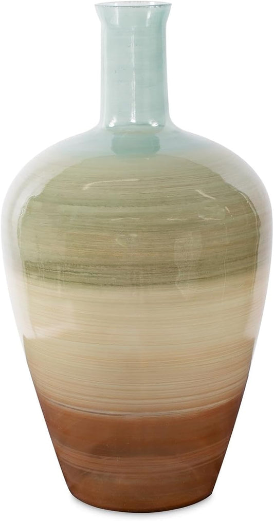 Howard Elliott Multicolor Capri Stripe Glass Bottle Vase for Flowers, Modern Abstract Design Decorative Bottle Vase for Weddings, Floral Arrangements & Decoration, Short, 19 x 10.5 x 10.5 Inch