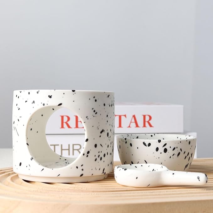 Ceramic Tealight Burner Oil Diffuser Duftlamp with Canlde Holder (Ink Splash)