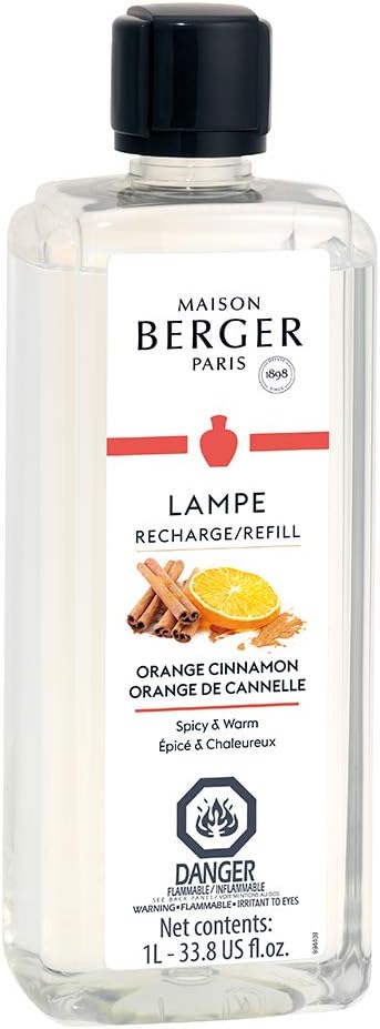 Maison Berger Orange Cinnamon Fragrance Refill – 1 Liter (33.8 fl oz) Oil for Lampe Berger Diffuser, Air Freshener Spicy Warm Aroma, 160 Hours Diffusion, French Perfumery Since 1898
