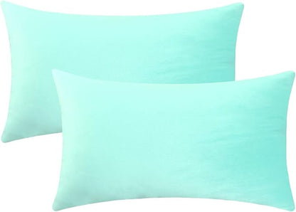 Jeneoo Comfy Soft Thick Velvet Throw Pillow Covers Decorative Solid Lumbar Couch Cushion Cases for Bedroom Car Decor (Mint Green, 12 x 20 Inches, 2 Pieces)