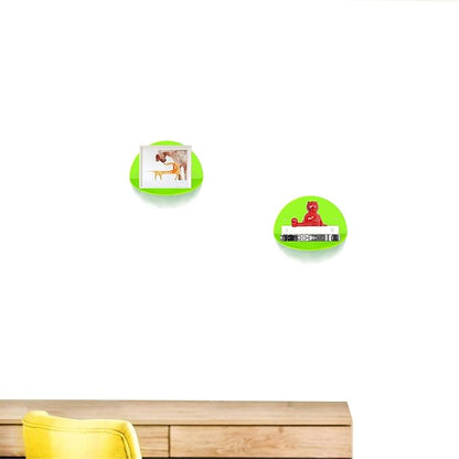 ROYALITA Small Acrylic Shelves Room Decor Floating Shelves (2-Pack, 8-inch Diameter) - Wall Mounted Display Stand for Plants, Toys, Makeup, and More - Ideal for Home and Office, Green
