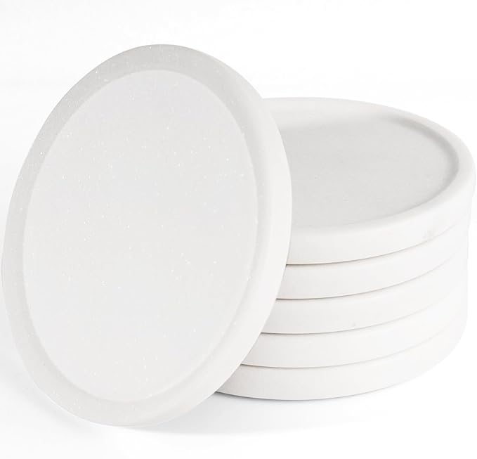White Marble Coasters Raised Edges- Designer Drink Coasters - Large Coasters for Coffee Table, Kitchen, Bar, Dinning - Generous 4" Wide Set of (6)