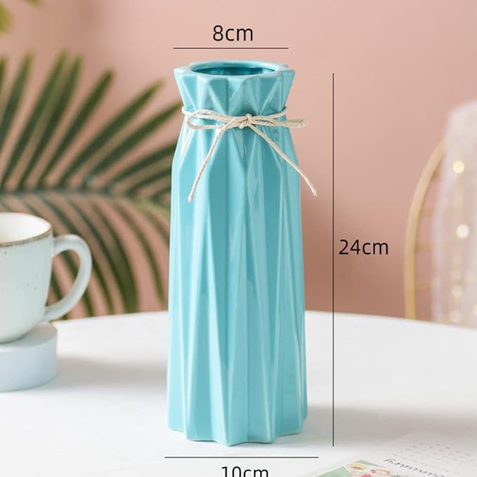 Ceramic Flower Blue 9.5" H x 3.9" W Vase Modern Home Decor Vases for Centerpieces Minimalist Farmhouse Cute Decorative Flowers Tulip Pampas Grass Vase for Table Bathroom Shelf