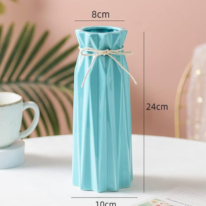 Ceramic Flower Blue 9.5" H x 3.9" W Vase Modern Home Decor Vases for Centerpieces Minimalist Farmhouse Cute Decorative Flowers Tulip Pampas Grass Vase for Table Bathroom Shelf