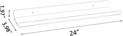 Weiai Clear Acrylic Floating Shelves 24 inches, Wall Bookshelf for Kids, Transparent Book Shelf Ledge for Wall, Set of 4