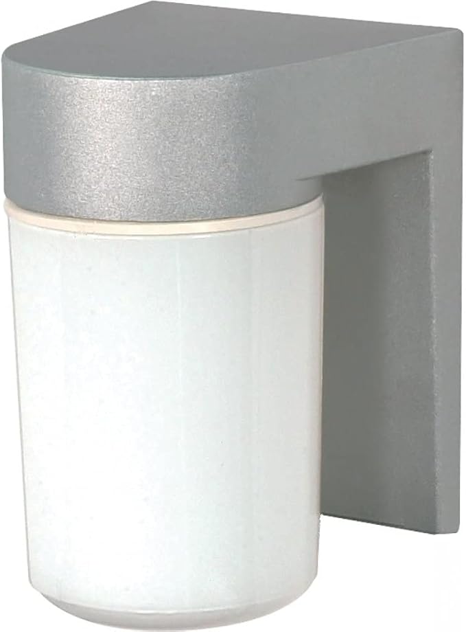 Nuvo Lighting SF77/136 Utility Fixture Die Cast Aluminum Durable Outdoor Wall Mount Porch and Patio Light with White Glass Cylinder, Satin Aluminum