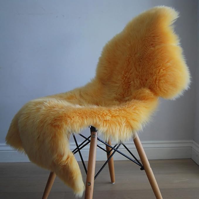 HUAHOO Premium Genuine Sheepskin Rug Real Australia Sheepskin Natural Lambskin Fur Area Rug Seat Covers for Kids Bedroom Sofa Chair Cover Pets Dogs Mat Double Pelt/2' x 3' Banana Yellow
