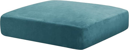 MAXIJIN Velvet Stretch Cushion Cover Fitted Couch Cushion Slipcovers 1 Pack Arm Chair Seat Cushion Cover for Individual Cushion Sofa Chair with Elastic Bottom (Chair Cushion, Peacock Blue)