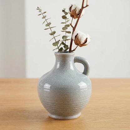 Sunddo Blue Ceramic Vases for Home Decor, 6 Inch Modern Decorative Vase with Handle, Small Flower Vase for Centerpiece, Entryway Living Room Dining Table Farmhouse Office Decor
