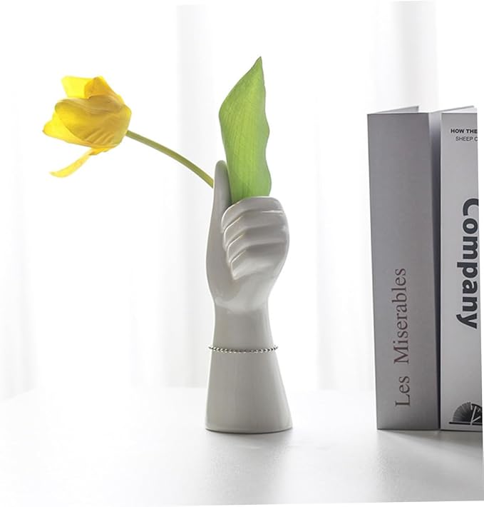 Generic Abstract Art Ceramic Vase Hand Shaped Flower Pot Nordic Style Decorative White Ornament for Home Office Tabletop Minimalist Unique Flower Display