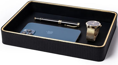 Black Leather Catchall Valet Tray for Men| Mens Valet Catch All Trays| Bedside Organizer for Nightstand| Cologne Tray for Men| Desk Trays