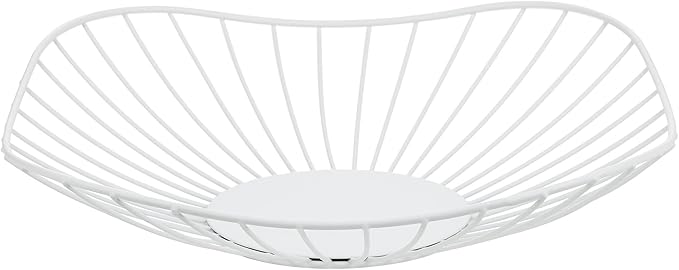 IBWell Short Curved-Edge Modern Creative Stylish Single Tier Dish,Metal Iron Wire Fruit Vegetables Bread Decorative Stand Serving Bowls Basket Holder (Square Dish) (White)