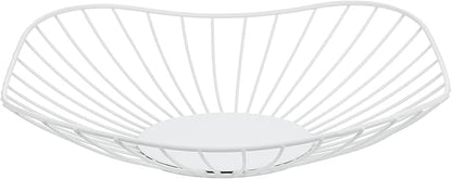 IBWell Short Curved-Edge Modern Creative Stylish Single Tier Dish,Metal Iron Wire Fruit Vegetables Bread Decorative Stand Serving Bowls Basket Holder (Square Dish) (White)