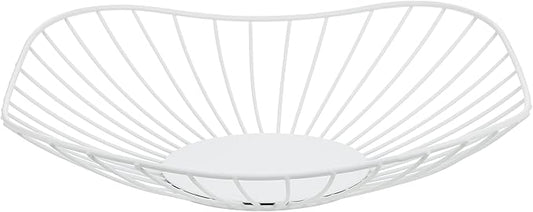 IBWell Short Curved-Edge Modern Creative Stylish Single Tier Dish,Metal Iron Wire Fruit Vegetables Bread Decorative Stand Serving Bowls Basket Holder (Square Dish) (White)