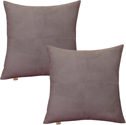 Genuine Suede Leather Pillow Cover, 14x14 Inch Case for Lumbar Throw Couch Pillows, Thick & Soft Cushion Covers for Sofa Bed Home Decor (Suede Grey Plain Pack of 2)