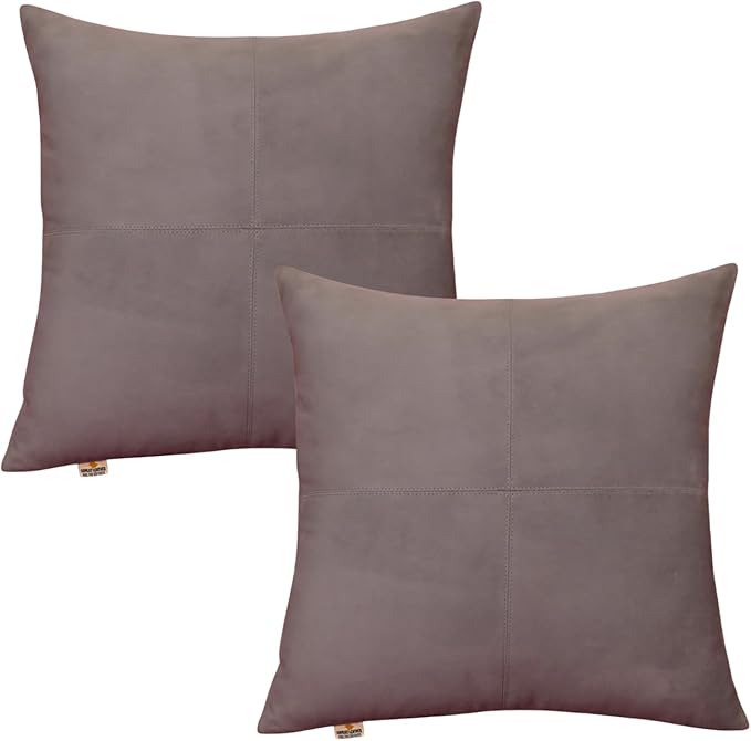 Genuine Suede Leather Pillow Cover, 22x22 Inch Case for Lumbar Throw Couch Pillows, Thick & Soft Cushion Covers for Sofa Bed Home Decor (Suede Grey Plain Pack of 2)