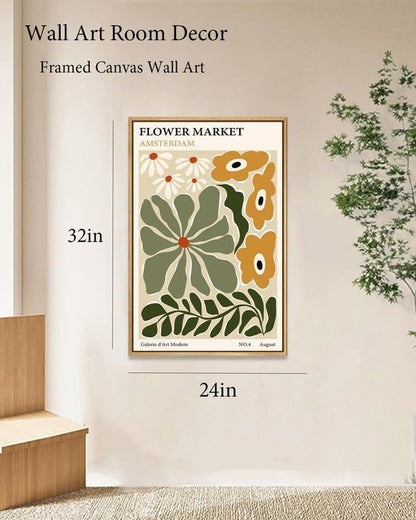 Zzuyi Framed Flower Market Wall Art,Vintage Flower Pictures,Abstract Colorful Flower Painting for Bedroom Living Room Dorm Gallery 12x16 Inch