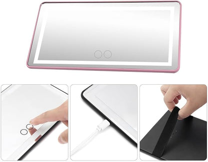 LED Car Sun Visor Vanity Mirror, Dimmable Rechargeable Vehicle Touch Screen Cosmetic Mirror with 3 Light Modes & 60LEDs, Auto Interior Rear View Makeup Accessories, Universal Fit (Pink/LED)