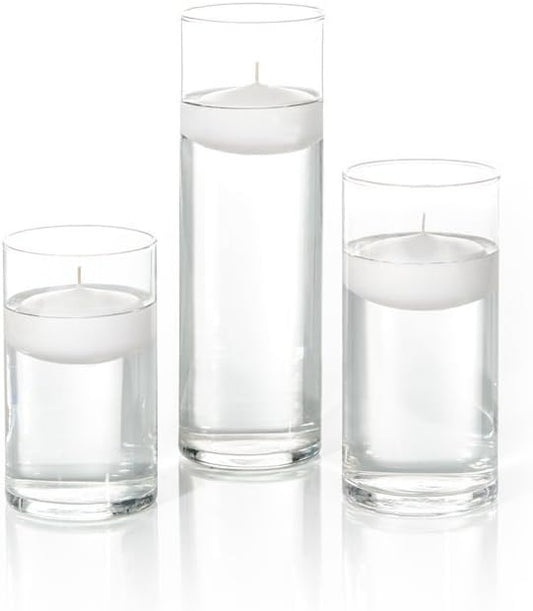 yummi Set of 18 Floating Candles and Cylinder Vases - White