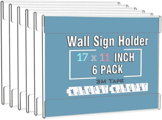Dingelex Acrylic 11 x 17 Horizontal Sign Holder Wall Mount,Clear Door Sign Holder Hanging Plastic Document Holder,Acrylic Wall Frame Plastic Wall Holders for Paper,6 Pack,No Drilling, Landscape