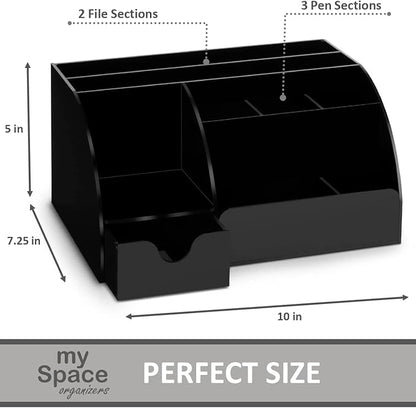 My Space Organizers Black Desk Organizer with 9 Compartments - Desktop Office Supplies and Desk Accessories Organizer
