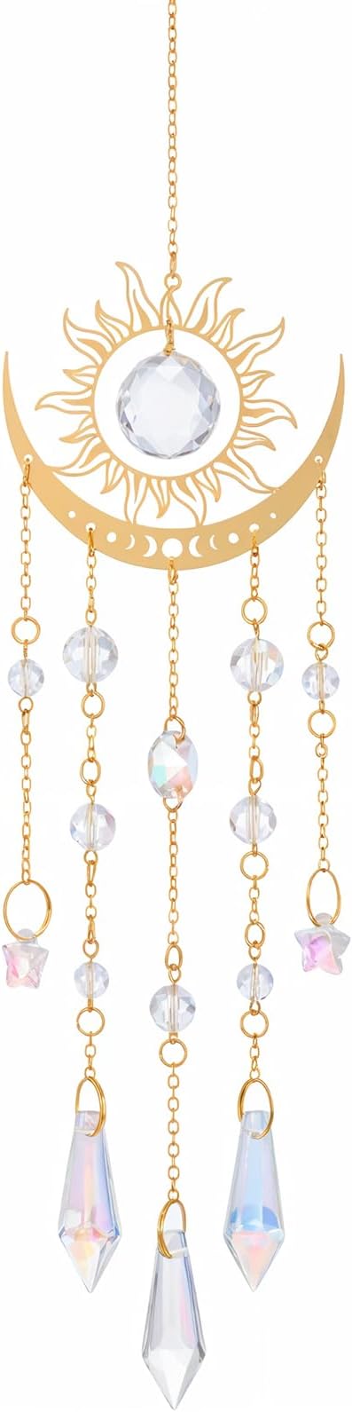 Crystal Suncatcher for Windows Hanging, Prism Rainbow Maker with Chain, Sun and Moon Catchers Indoor Outdoor Home Garden Decor, Gift for Christmas Mother’s Day Valentine’s