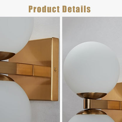 Modern Brass Double Spherical Glass Shade Wall Sconce, Elegant Brass Wall Mounted Lamp, Vanity Light Above Mirror, Sconce for Bathroom, Living Room, Hallway, Kitchen, Bedroom