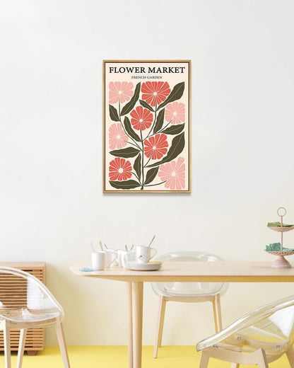 Zzuyi Framed Flower Market Wall Art,Vintage Flower Pictures,Pink Wildflower Botanical Posters Prints Pictures Artwork for Bedroom Living Room 12x16 Inch