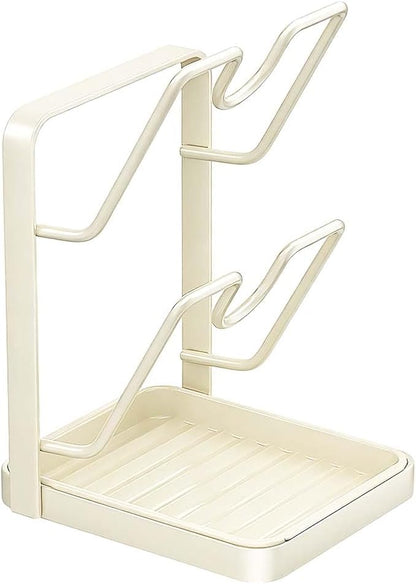 Kitchen Pot Lid Storage Rack – Thickened Steel Construction, Multifunctional Pan Lid Holder Organizer & Pot Lid Rack, Space-Saving Countertop Organizer (White 2 Layer)