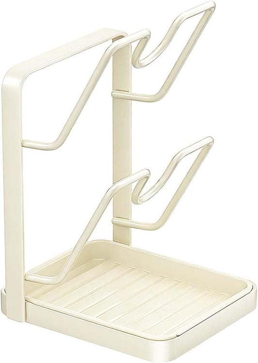 Kitchen Pot Lid Storage Rack – Thickened Steel Construction, Multifunctional Pan Lid Holder Organizer & Pot Lid Rack, Space-Saving Countertop Organizer (White 2 Layer)