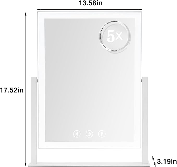 Light up Makeup Mirror for Vanity, Desk Mirror with Light with 5X Magnification Mirror, Light up Vanity Mirror, Led Mirror for Desks, Makeup Vanity Mirror, 3 Color, Touch Control
