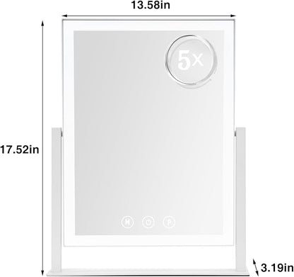 Light up Makeup Mirror for Vanity, Desk Mirror with Light with 5X Magnification Mirror, Light up Vanity Mirror, Led Mirror for Desks, Makeup Vanity Mirror, 3 Color, Touch Control