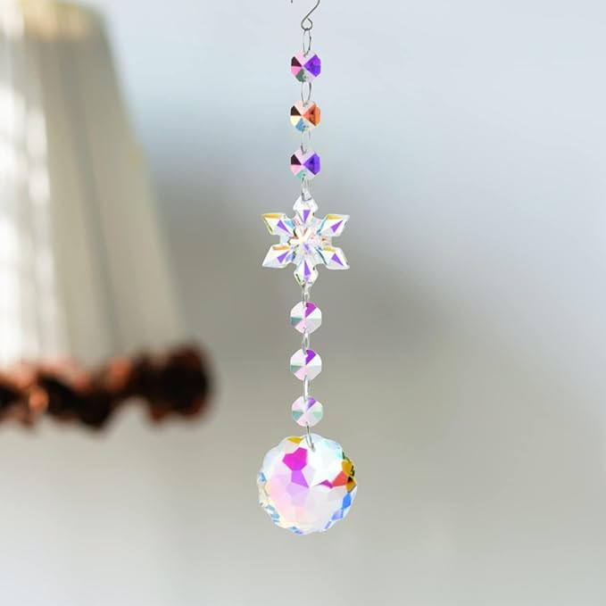 Christmas Tree Decoration Snowflake Crystal Ornaments Suncatcher Hanging Sun Catcher with Chain Pendant Ornament for Window Home Garden Christmas Party Wedding Decoration (Snowflake-A)