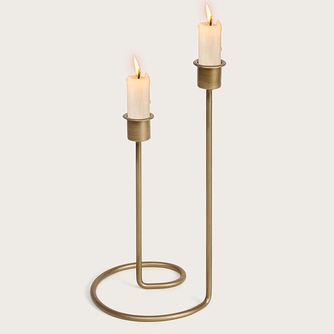 Modern Twisted Metal Candle Holder, Gold Taper Candlestick Centerpiece for Table Décor, Wedding, Holiday & Housewarming Gift