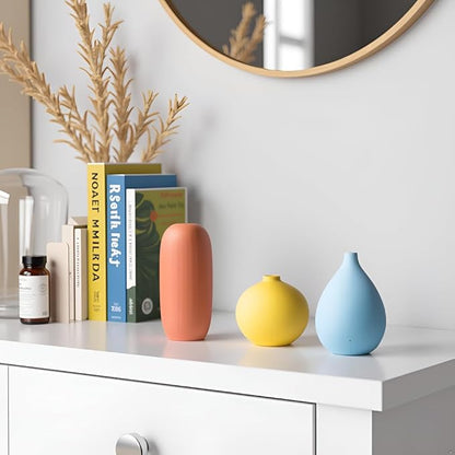 Small Multi Color Ceramic Vase Set 3 for Modern Home Table Decor, Living Room, Tabletop, Bedroom, Shelf, Office Bookshelf, Entryway, Coffee Table Mantel, Rustic Farmhouse Decorative Vases