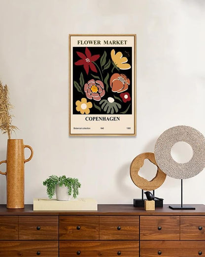 Zzuyi Framed Flower Market Wall Art,Vintage Flower Pictures,Minimalist Colorful Botanica Artwork Prints for For Living Room Bedroom Office 16x24 Inch