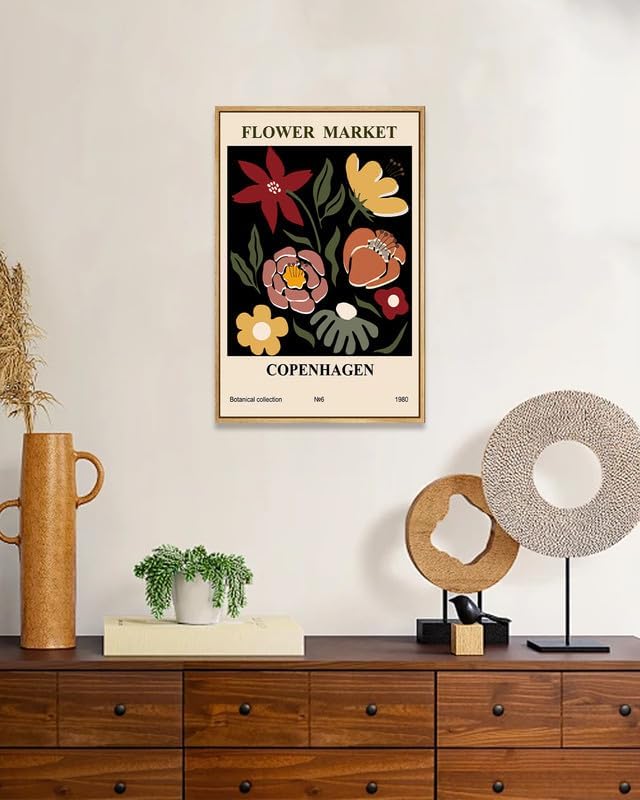 Zzuyi Framed Flower Market Wall Art,Vintage Flower Pictures,Minimalist Colorful Botanica Artwork Prints for For Living Room Bedroom Office 12x16 Inch