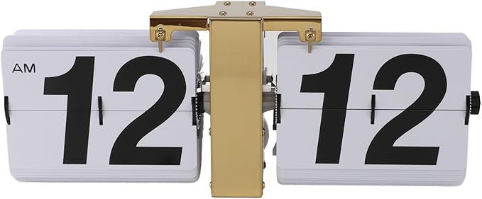 Retro Flip Down Clock,Automatic Digital Clock Auto Pager Turning Clock Creative Desk Deco,Flip Clock for Home Office Digital Mechanical Desk Clock WTh Internal Gear (Gold)