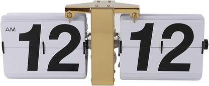 Retro Flip Down Clock,Automatic Digital Clock Auto Pager Turning Clock Creative Desk Deco,Flip Clock for Home Office Digital Mechanical Desk Clock WTh Internal Gear (Gold)