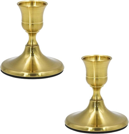 2 Pcs Gold Taper Candle Holders 2.8 Inch Vintage Short Skinny Metal Candlestick Holders for Table Centerpieces