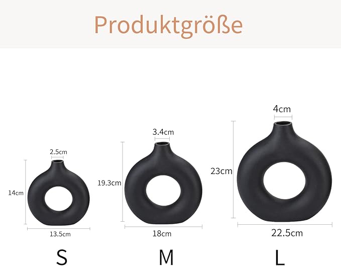 CEMABT Black Donut Vase Hollow Ceramic Vase for Flowers Handmade Minimalist Boho ins Style Modern Home Decor for Wedding Dinner Table Party Living Room Office Bedroom（M