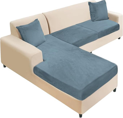 NAISI Sectional Couch Cover 3 Pieces Velvet Separate Couch Cushion Covers L Shape Soft Stretch Sofa Slipcovers with 2pcs Pillowcases for Left/Right Chaise Sectional Couch(2 Seater+1 Chaise,Teal)