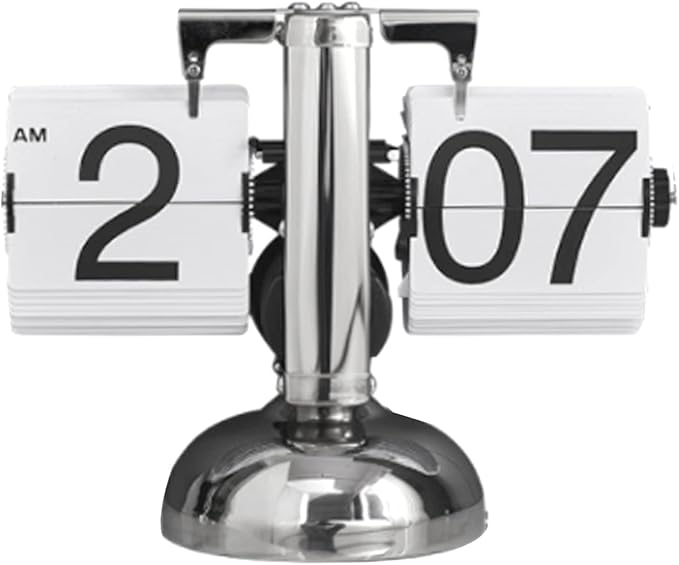 Tyenaza Flip Desk Clock, Digital Flip Down Clock, Retro Minimalist Single Foot Mechanical Auto Flip Clock Desk Clock for Home Livingroom(White)