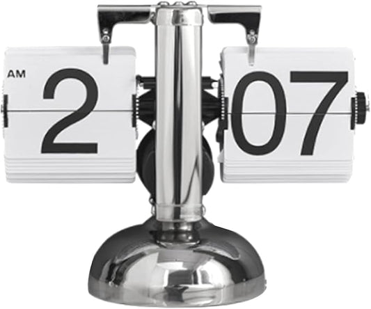 Tyenaza Flip Desk Clock, Digital Flip Down Clock, Retro Minimalist Single Foot Mechanical Auto Flip Clock Desk Clock for Home Livingroom(White)