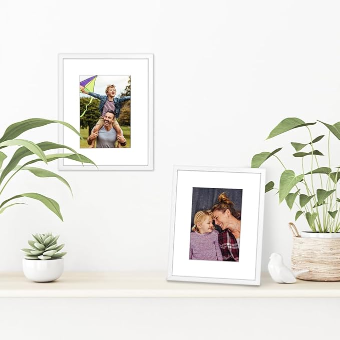 Americanflat 8x10 Picture Frame with Shatter-Resistant Glass - Use as 5x7 Frame with Mat or Display 8x10 Photo Without Mat - Streamline Collection - Picture Frames for Tabletop and Wall - White