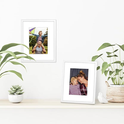 Americanflat 8x10 Picture Frame with Shatter-Resistant Glass - Use as 5x7 Frame with Mat or Display 8x10 Photo Without Mat - Streamline Collection - Picture Frames for Tabletop and Wall - White