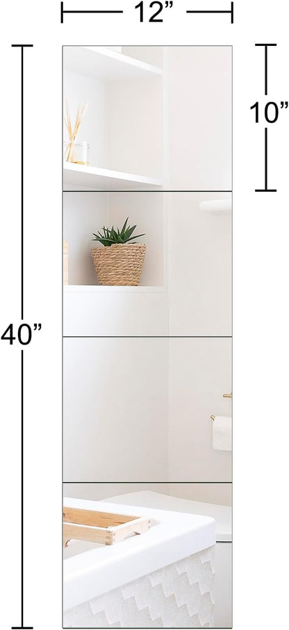 Ruomeng Full Length Wall Mirror Tiles - 12" x 10" x 4Pcs Frameless Full Body Mirror Tiles Wall Mounted Mirror for Home Gym Vanity Bedroom, Living Room