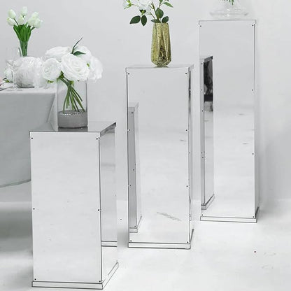 Efavormart Set of 5 Silver Mirror Finish Wedding Decor Ideas Clear Display Box for Centerpieces with Interchangeable Lid and Base